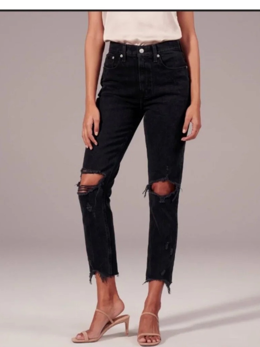 Abercrombie & Fitch "The Mom" High Rise Jeans - Black Distressed - Size 29/8R